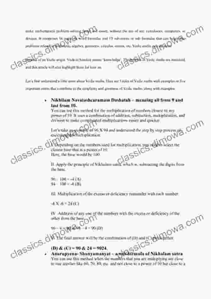 A Depiction Of A Vedic Formula, Highlighting Its Simplicity And Elegance Lilavati Of Bhaskracarya: A Treatise Of Mathematics Of Vedic Tradition