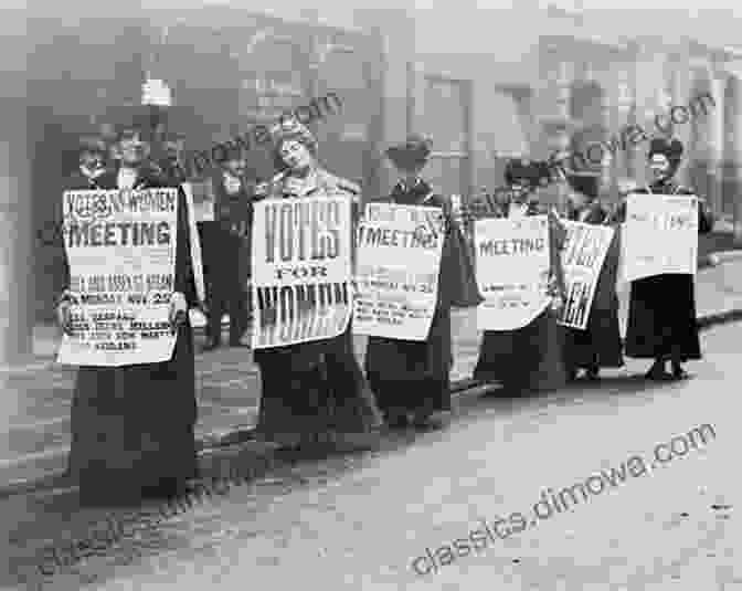 A Group Of Suffragettes Marching In London In 1907, Holding Banners And Wearing White Dresses London Town 1907 Barbara O Connor