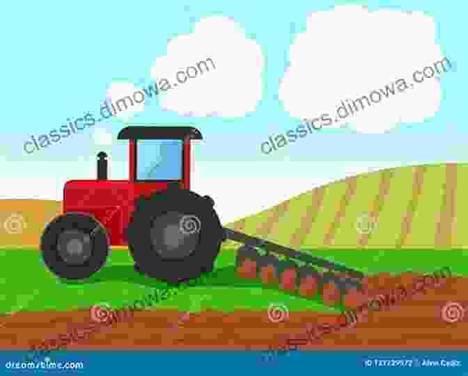 An Illustration Of A Red Tractor Plowing A Field F Is For Farm Ashley Marie Mireles