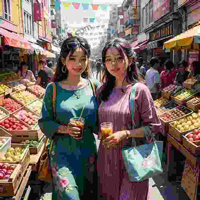 Couple Exploring A Bustling Street Market In A Foreign City, Discovering Local Culture Through Airbnb Travel. Portable Bed Breakfast: Empower Your Freedom Lifestyle With Airbnb