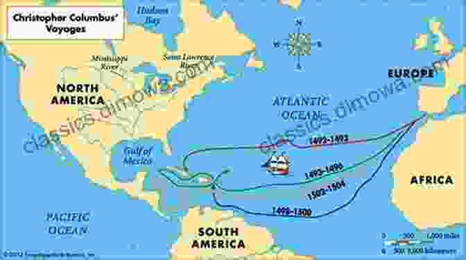 Map Of Columbus's Voyages Columbus Journeys To America Exploration Of The Americas History 3rd Grade Children S Exploration