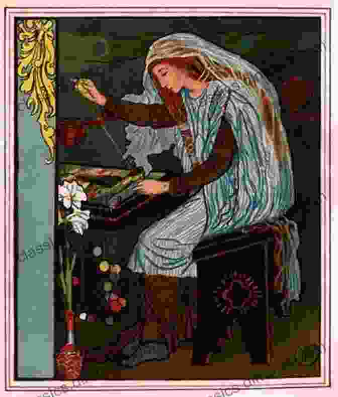 The Lady Of Shalott, A Legendary Figure From Arthurian Legend, Weaves A Tapestry From Her Window. 24 Color Paintings Of Sir Frank Dicksee British Victorian Academic Painter And Illustrator (November 27 1853 October 17 1928)